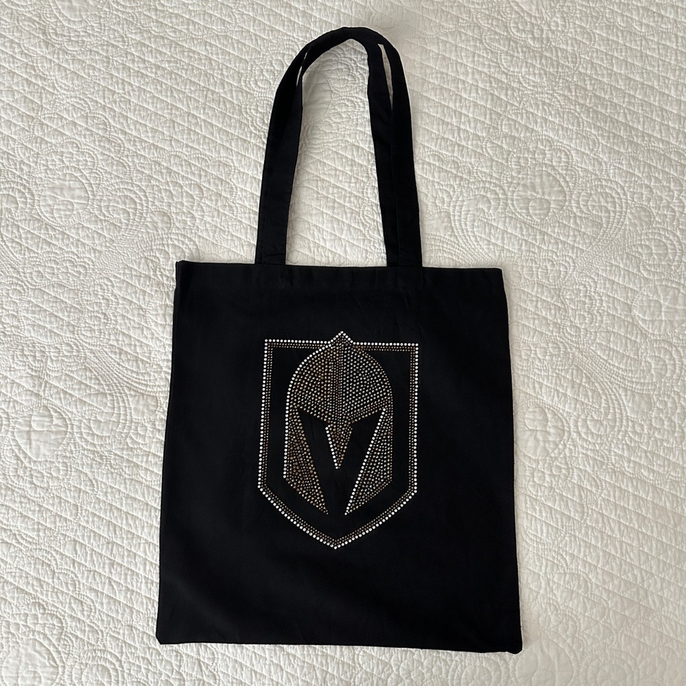 Vegas Golden Knights VGK Black Tote Bag Rhinestone Crystal Logo Bling